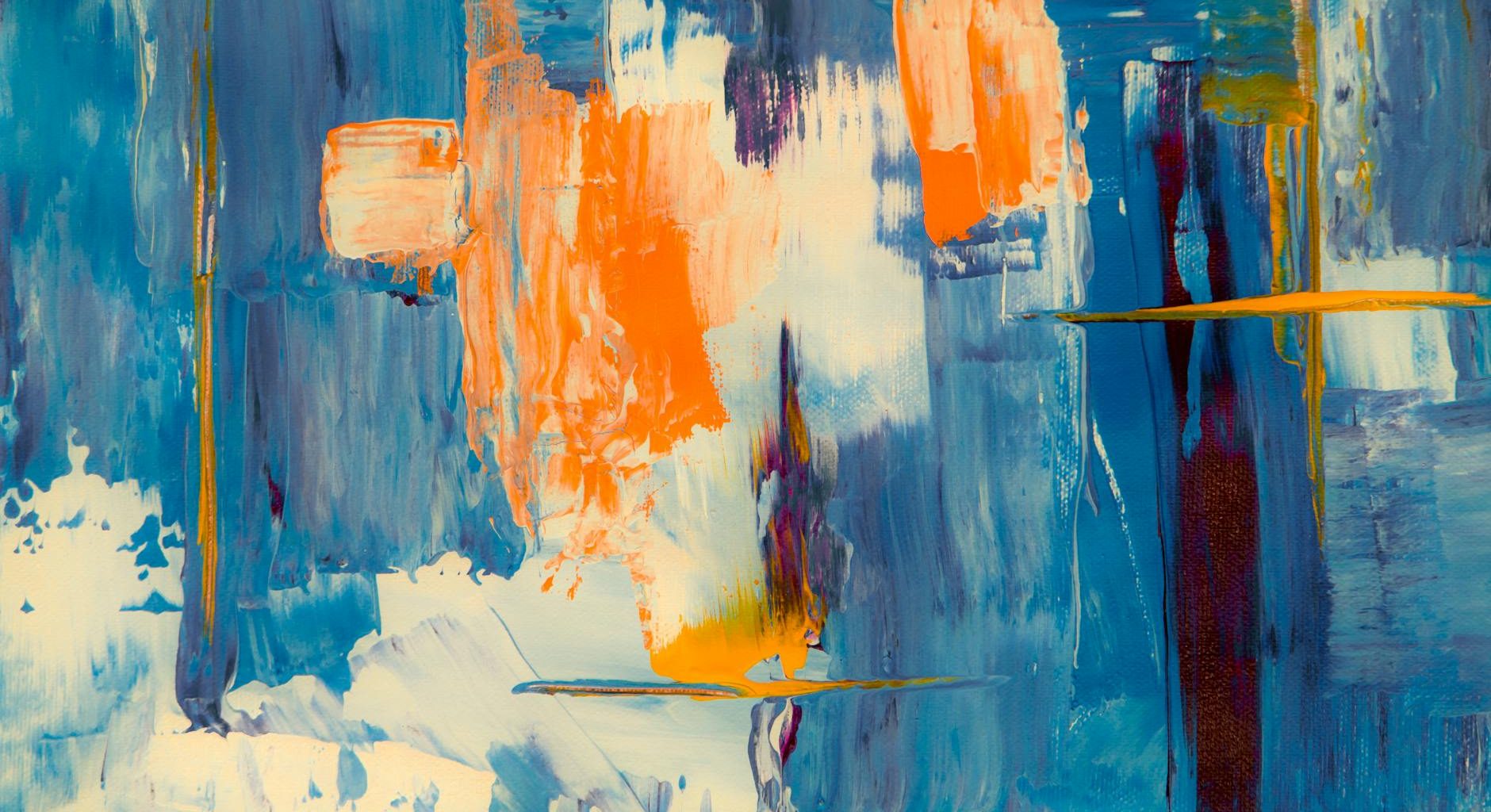 blue white and orange abstract painting