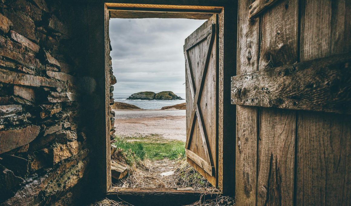 brown wooden opened door shed