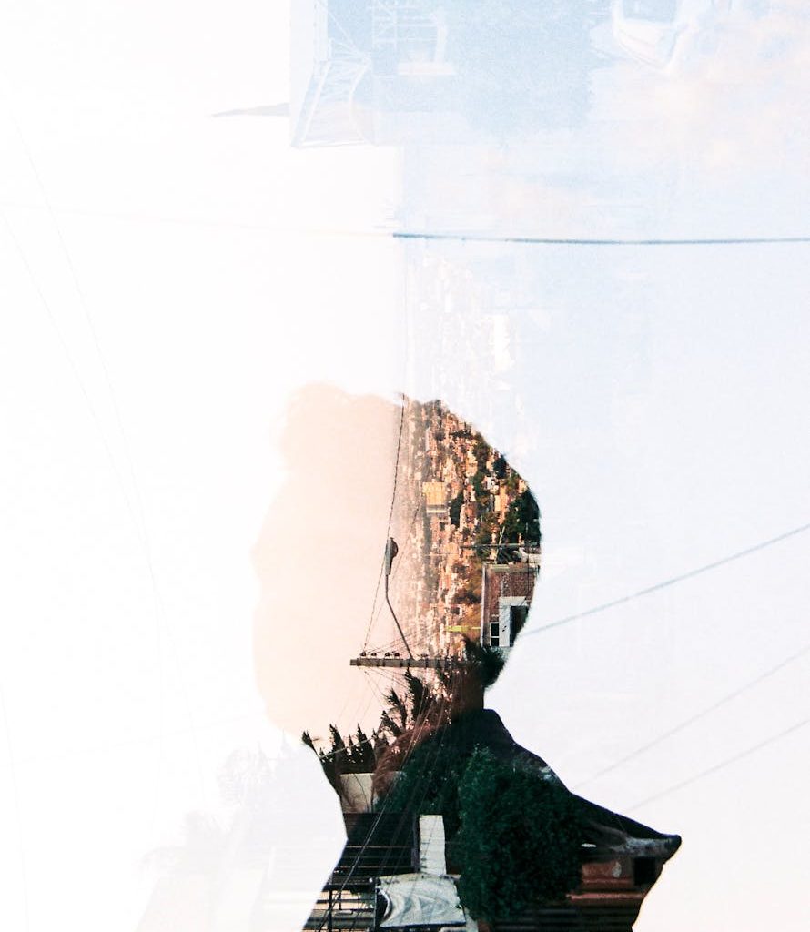 abstract reflected in glass man portrait